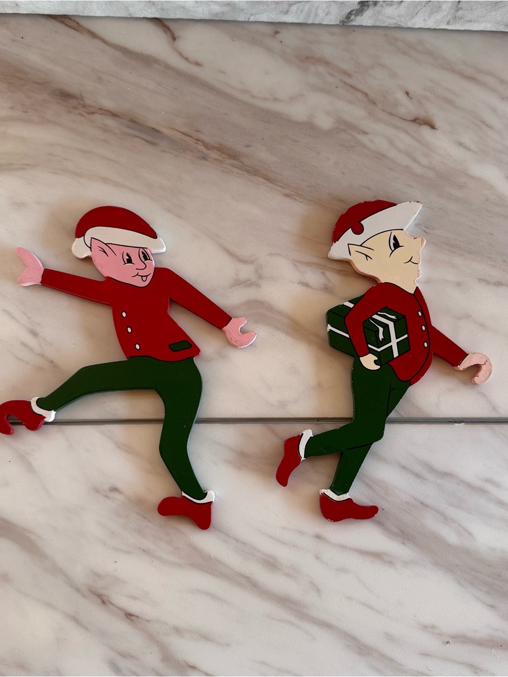 Vintage 1990 NCE Christmas Elves Wood Wall Decor Set of 2 Retro Holiday